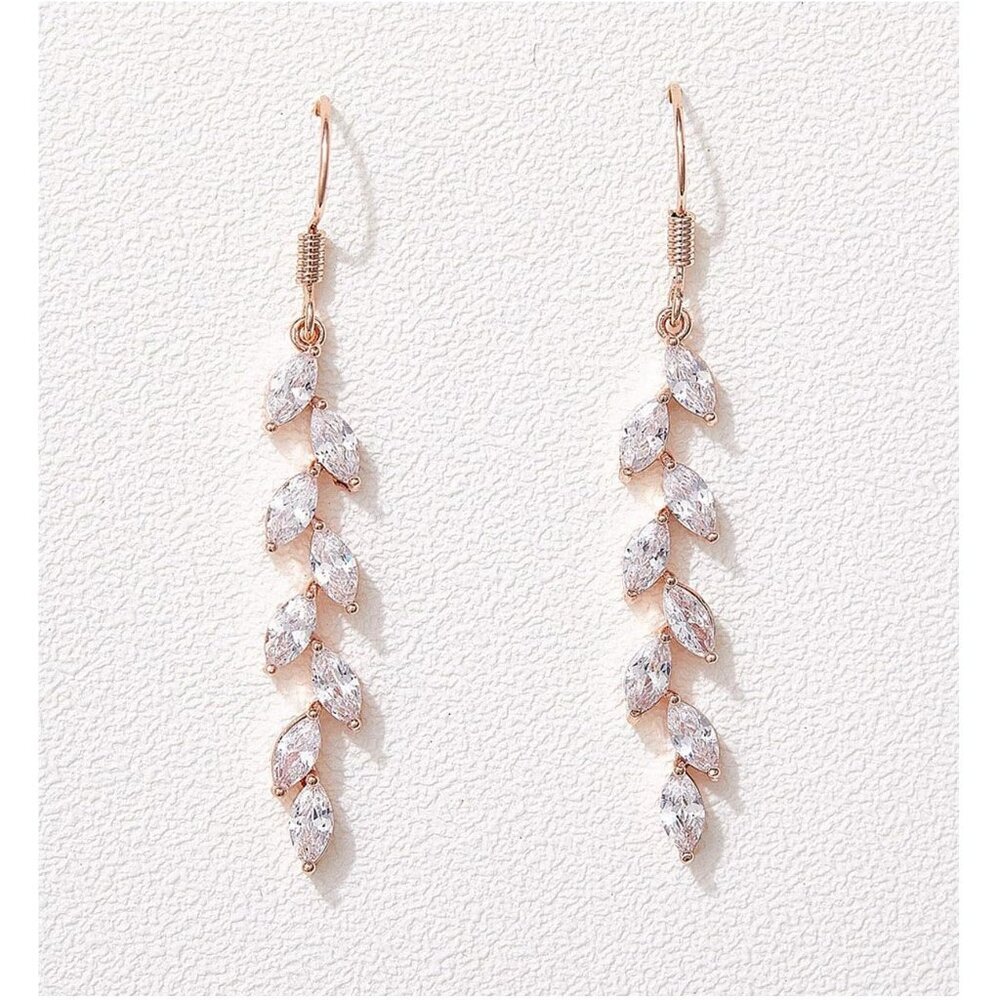 Women Gold Marquise Crystal Long Bridal Prom Wedding Dangle Earrings Jewelry